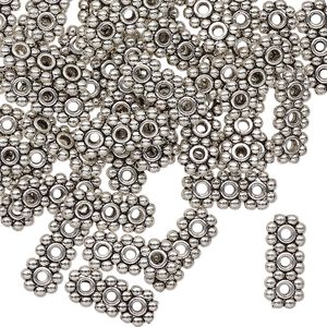 Spacer bar, antique silver-finished brass, 13x5mm beaded rectangle, fits up to 2.5mm beads. Sold per pkg of 50.