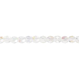 Bead, Czech fire-polished glass, clear AB. 4mm faceted round. Sold per pkg of 1,200 (1 mass).