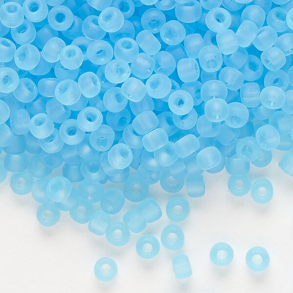 Seed bead, Dyna-Mites™, glass, transparent matte aqua, #6 round. Sold per 40-gram pkg. image number 0
