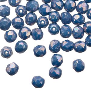 Bead 1pkg60 Czech fire-polished glass, 6mm faceted round, opaque turquoise blue nebula