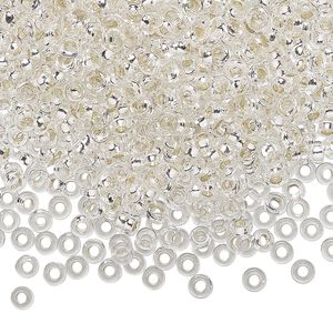Seed bead, Miyuki, glass, pkg/250g, 3x1.3mm spacer rondelle, transparent silver-lined clear, (SPR3-1).
