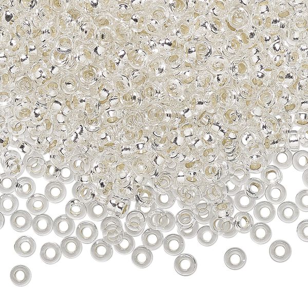Seed bead, Miyuki, glass, pkg/250g, 3x1.3mm spacer rondelle, transparent silver-lined clear, (SPR3-1). image number 0