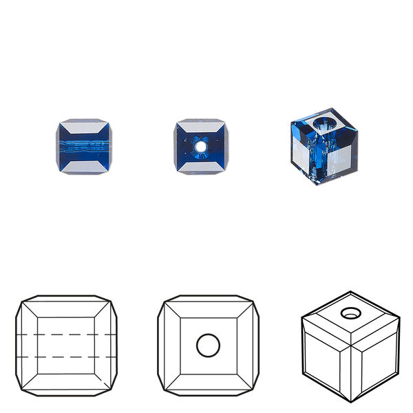 Bead 6pk dark sapphire, Crystal Passions® Regenerated 6mm cube 5601 image number 0