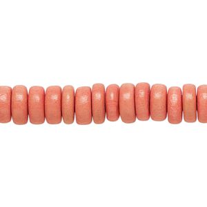 Bead, Taiwanese cheesewood (dyed / waxed), orange, 8x4mm rondelle. Sold per pkg of (2) 15-1/2" to 16" strands.