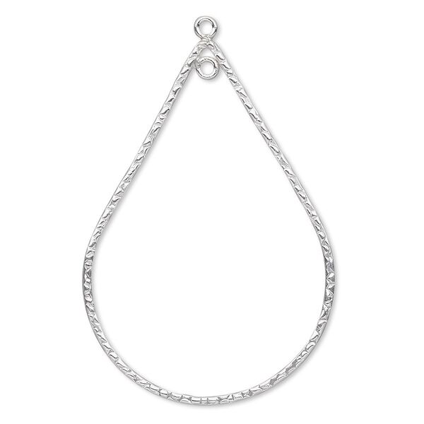 Focal, sterling silver-filled, 40x27mm double-sided textured open teardrop with 2 loops. Sold individually. image number 0