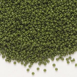 Seed bead, Miyuki, glass, pkg/35g, #15 rocaille, opaque avocado, (RR-501).