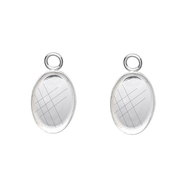 Drop, fine silver, 14x10mm oval bezel cup setting with open loop. Sold per pkg of 2. image number 0