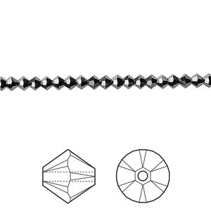 Bead 48pk jet hematite 2X, Crystal Passions® 3mm bicone 5328