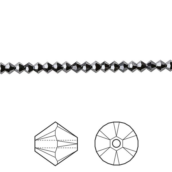Bead 48pk jet hematite 2X, Crystal Passions® 3mm bicone 5328 image number 0