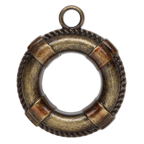 Focal, lacquer and antique brass-finished "pewter" (zinc-based alloy), brown, 39mm single-sided life preserver. Sold individually. image number 0