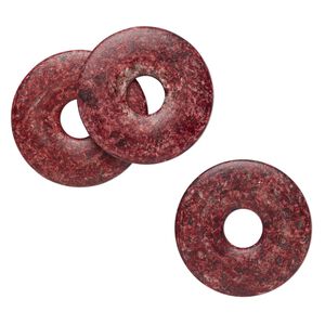 Focal, coated acrylic, opaque dark red / black / white, 50mm round donut with speckles. Sold per pkg of 3.