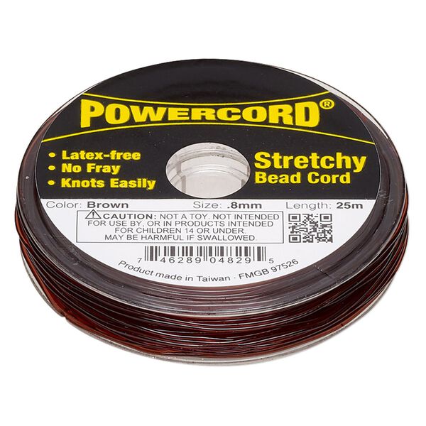 Cord, Powercord®, elastic, brown, 0.8mm, 8.5-pound test. Sold per 25-meter spool. image number 0