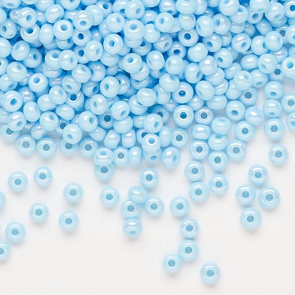 Seed bead, Preciosa Ornela Czech glass, pkg/50g, #8 rocaille, opaque rainbow light turquoise, (64000). image number 0
