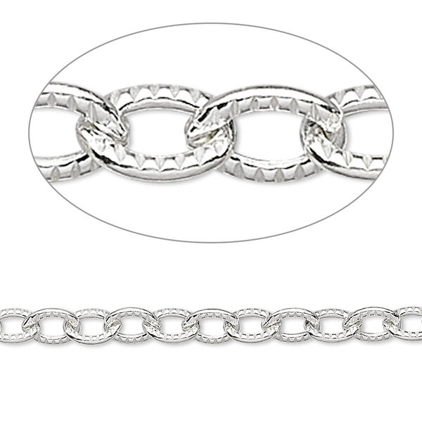 Chain, sterling silver, 6.5x5mm ribbed cable. Sold per pkg of 5 feet. image number 0