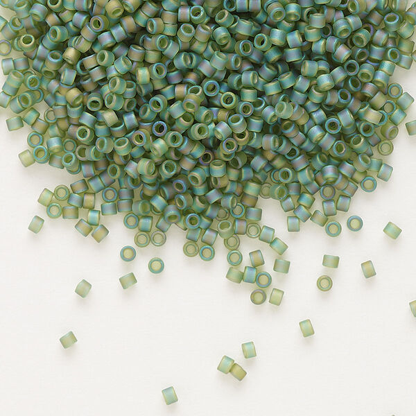 Seed bead, Delica®, glass, pkg/7.5g, #11 round, translucent matte rainbow olive green (DB-1282). image number 0