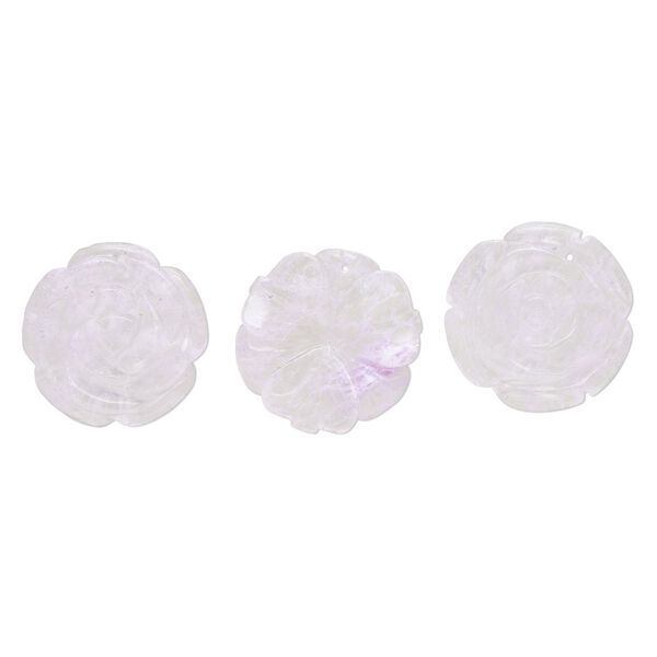 Focal mix, glass, translucent light purple, 40x35mm-40x40mm top-drilled carved speckled flower. Sold per pkg of 3. image number 0