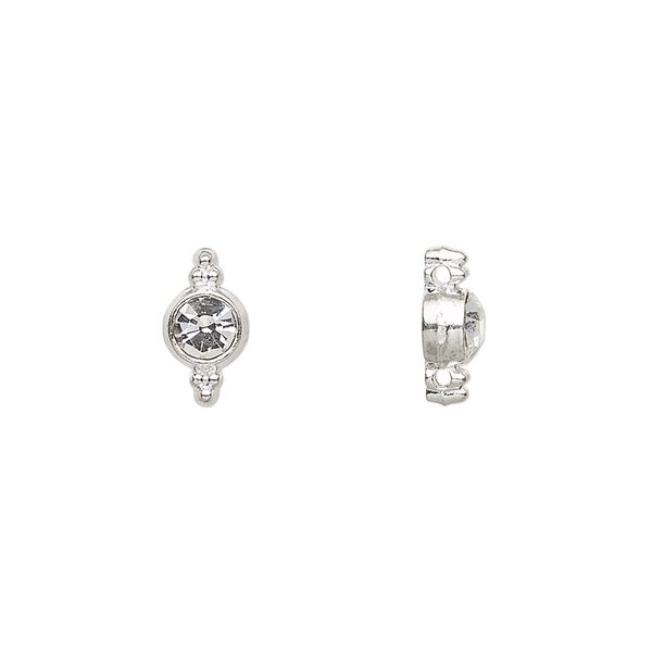 Spacer, glass rhinestone and silver-plated "pewter" (zinc-based alloy), clear, 11x6mm 2-strand, fits up to 6mm bead. Sold per pkg of 20. image number 0