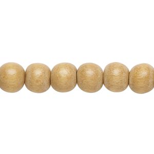 Bead 1pkg1, Taiwanese cheesewood (dyed / waxed), beige, 7-8mm round, 15-1/2 to 16 inches.