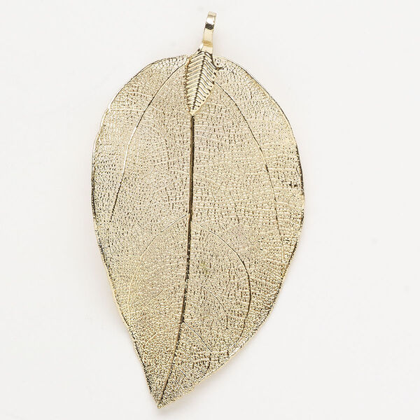 Pendant, gold-finished brass, 70x35mm leaf. Sold individually. image number 0