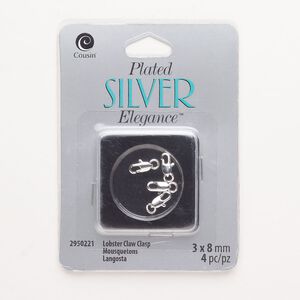 Clasp lobster claw 1pkg4 silver-plated, 8x4mm oval, copper 1-strand