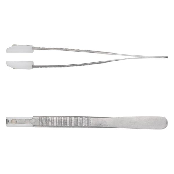 Tweezers, stainless steel and nylon, white, 5-1/4 inches with 3/4x1/4 inch tips for straightening wire. Sold individually. image number 0