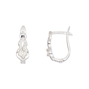 Earring, Create Compliments®, sterling silver and cubic zirconia, clear, 16x11mm leverback with hinged closure. Sold per pair.