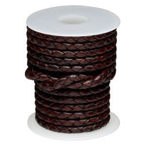 Cord, leather (dyed) 1pkg5yd, antique brown, 4mm braided round, per spool.