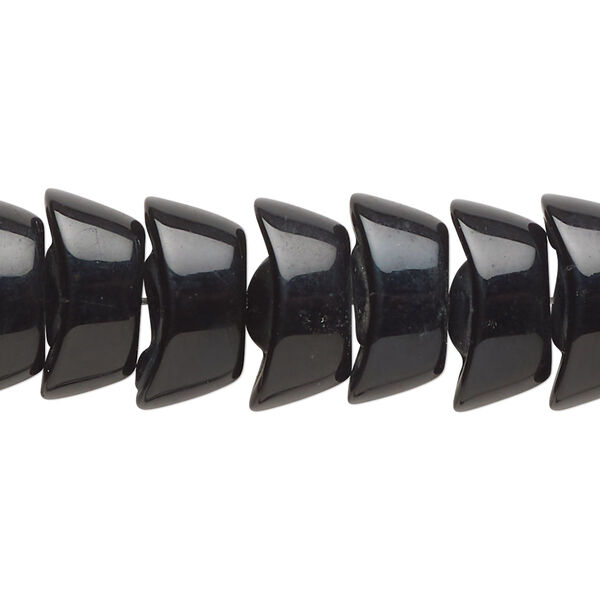 Bead, glass, opaque black, 15x7mm-16x8mm ingot. Sold per 11-inch strand, approximately 35 beads. image number 0