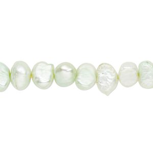 Pearl, cultured freshwater (dyed), light shamrock, 6-7mm flat-sided potato with 0.4-0.6mm hole, D grade, Mohs hardness 2-1/2 to 4. Sold per 15-inch strand.