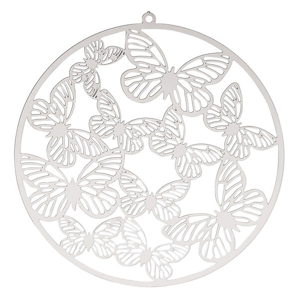 Focal, Lazer Lace™, stainless steel, 50mm double-sided round with cutout butterflies. Sold individually. image number 0