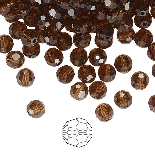Bead 24pk smoked topaz, Preciosa Czech crystal 5mm round image number 0