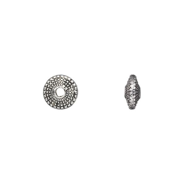 Bead, antique silver-plated "pewter" (zinc-based alloy), 8x3mm double-sided saucer. Sold per pkg of 50. image number 0