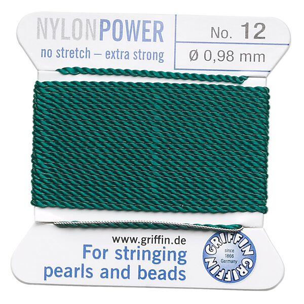 Thread, Griffin, nylon, green, size #12. Sold per 2-meter card (approximately 78 inches). image number 0