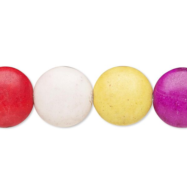 Bead, "howlite" (imitation) resin. mixed colors, 14mm puffed flat round. Sold per 15-inch strand. image number 0