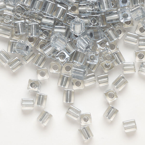 Seed bead, Miyuki, glass, pkg/250g, 3.5-3.7mm square, transparent silver inside dyed color clear (SB-242). image number 0