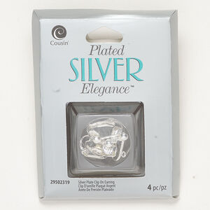 Earring clip-on 1pkg4, 17mm / closed loop / hinged, silver-finished brass 2 pair