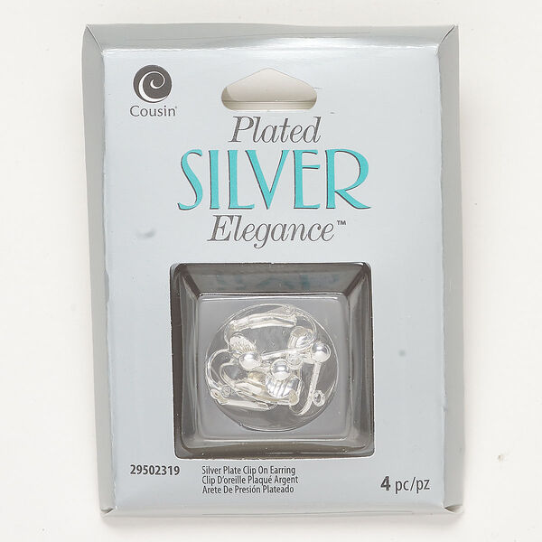 Earring clip-on 1pkg4, 17mm / closed loop / hinged, silver-finished brass 2 pair image number 0