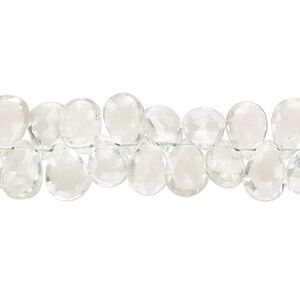 Green quartz 1pkg1, hand-cut top-drilled faceted puffed teardrop bead 8 inch 7x6mm-10x7mm