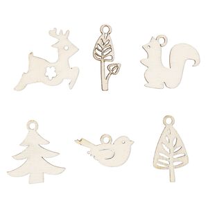 Drop, fiberboard, 25x13mm-27x25mm double-sided laser-cut assorted nature theme with cutout design. Sold per pkg of 12.