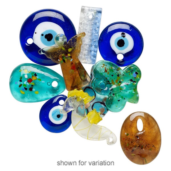 Focal mix, lampworked glass, mixed colors, 29mm-63x35mm mixed shape. Sold per pkg of 10. image number 2