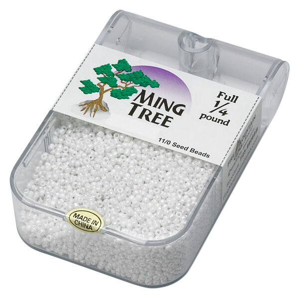 Seed bead, Ming Tree™, glass, pkg/1/4 pound, #11 round, opaque rainbow white. image number 0