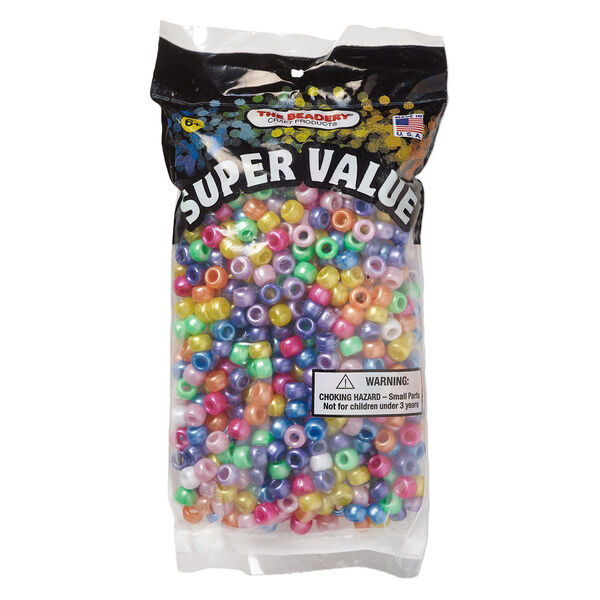 Pony bead mix 1pkg900, The Beadery&reg; plastic, opaque, mixed pearl colors, 9x6mm (750V139) image number 1
