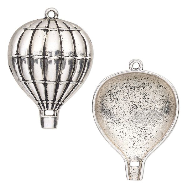 Charm, antique silver-finished "pewter" (zinc-based alloy), 29.5x23mm single-sided balloon. Sold per pkg of 4. image number 0