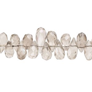 Smoky quartz 1pkg1, hand-cut top-drilled faceted teardrop bead 14 inch 8x4mm-13x6mm