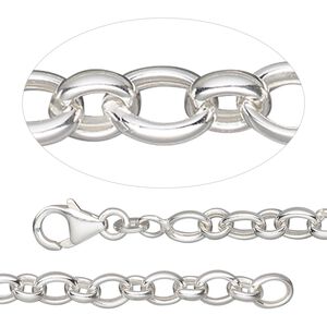 Chain 1pkg1 sterling silver rolo, 5mm, lobster claw clasp 7.5 inch