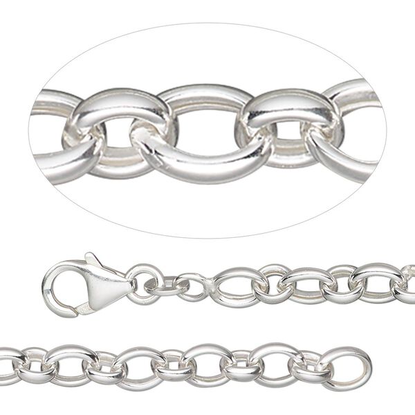 Chain, sterling silver, 5mm rolo, 7-1/2 inches with lobster claw clasp. Sold individually. image number 0
