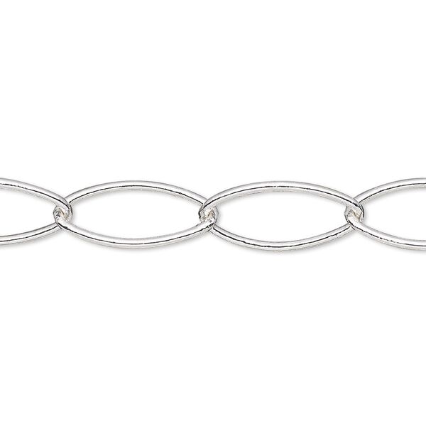 Chain, silver-plated brass, 9mm marquise. Sold per pkg of 5 feet. image number 0