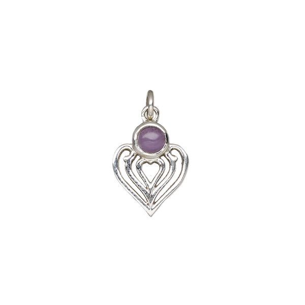 Amethyst / sterling silver 1pkg1, heart drop natural antiqued 14x11mm image number 0