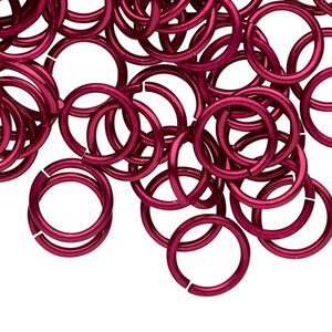 Jump ring, anodized tempered aluminum, red, 12mm round, 9.2mm inside diameter, 15 gauge. Sold per pkg of 100.
