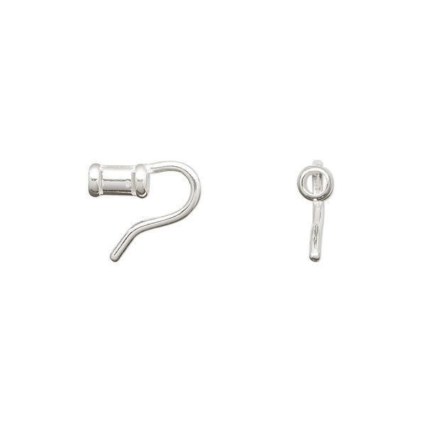 Crimp end, JBB Findings, sterling silver, 11.5x3mm tube with hook clasp, 2mm inside diameter. Sold per pkg of 10. image number 0